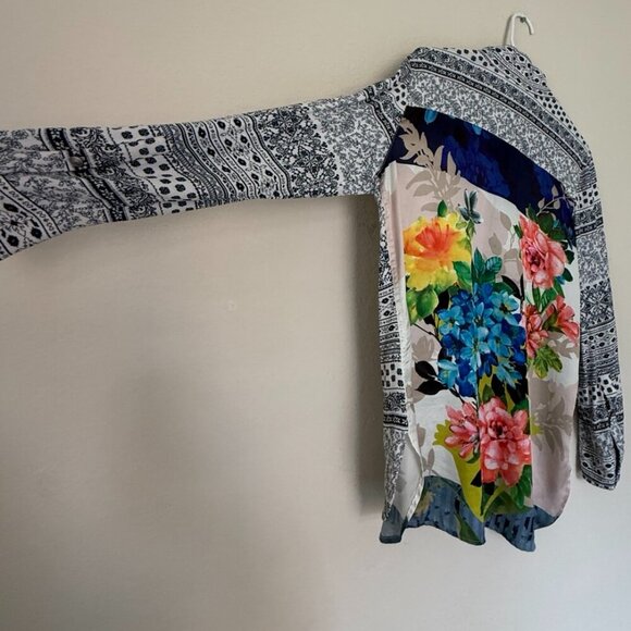 Vicente Tunic Shirt Womens Colorful Floral Print Top Long Sleeve Button Up S-z M - Picture 4 of 13